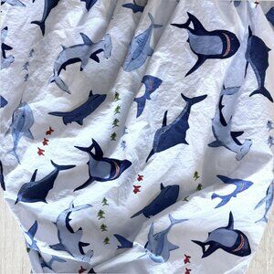 Pottery Barn Kids Shark Fitted Sheet Queen Size Organic Cotton Coastal Preppy